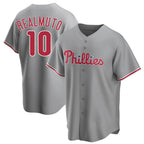 Silnrao P.Phillies #10 J.T. Realmuto Player Gray Game Stitched Jerseys