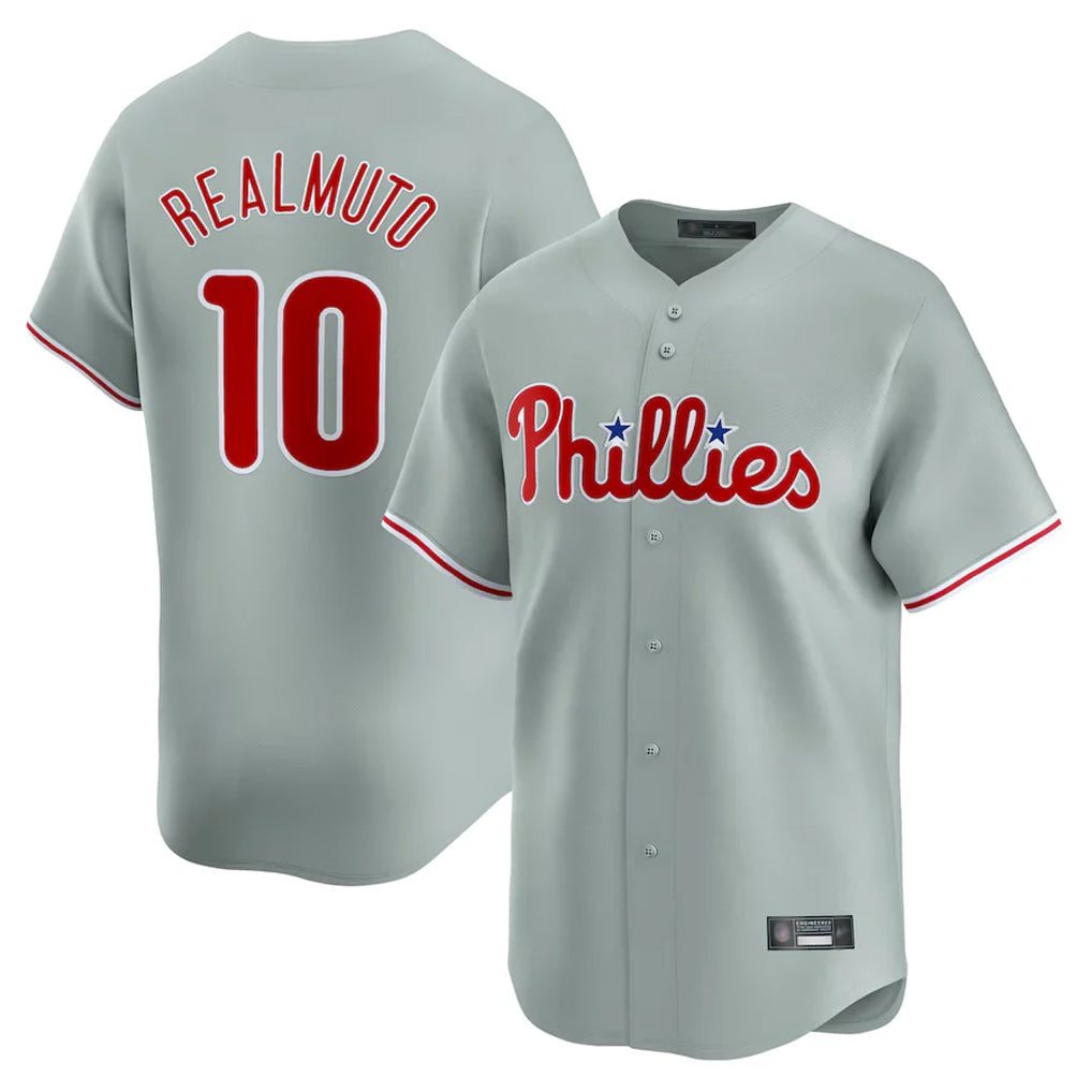 Silnrao P.Phillies #10 J.T. Realmuto Player Gray Home Limited Stitched Jerseys
