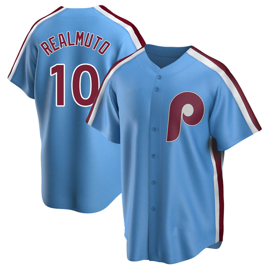 Silnrao P.Phillies #10 J.T. Realmuto Player Light Blue Replica Game Stitched Jerseys