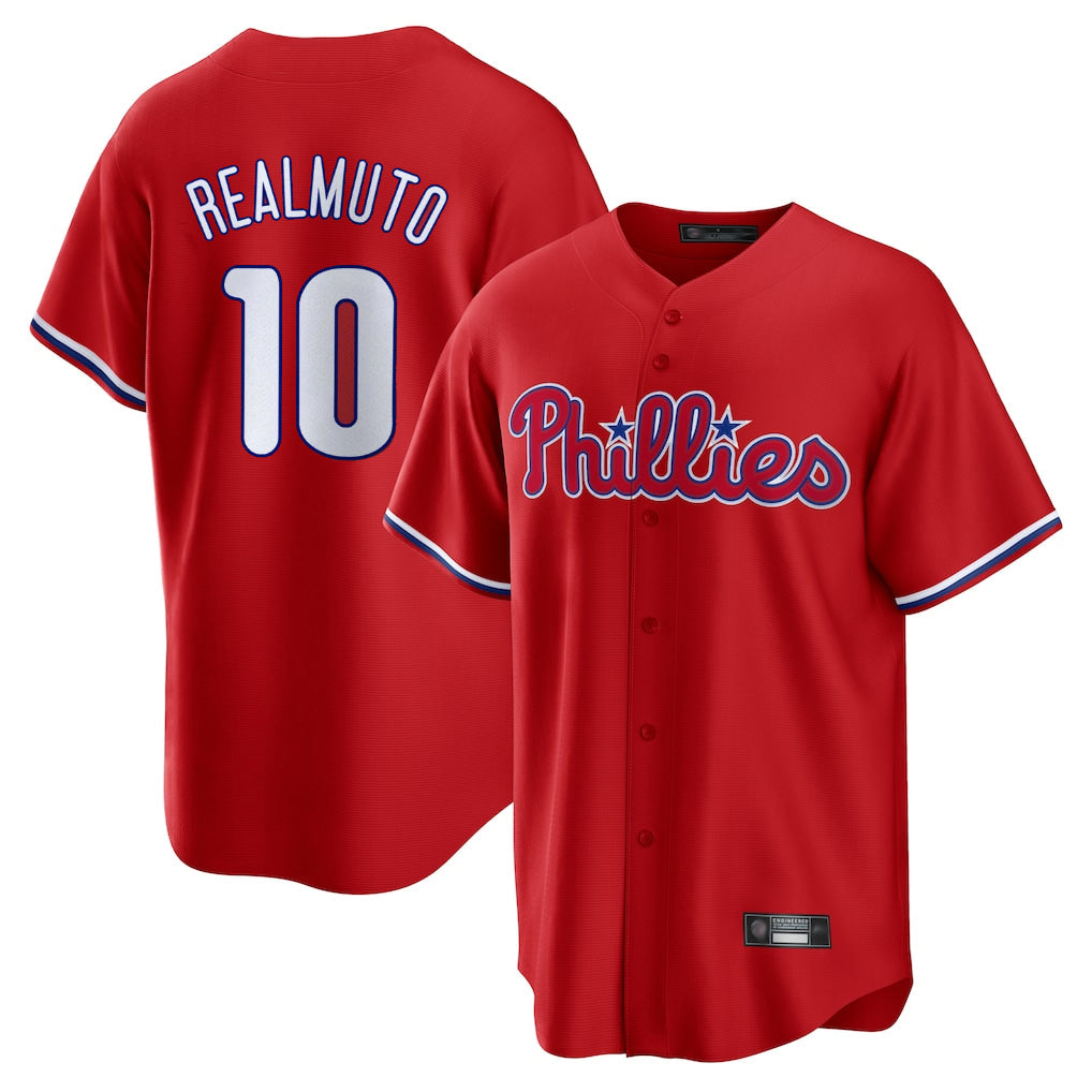 Silnrao P.Phillies #10 J.T. Realmuto Player Red Home Game Stitched Jerseys