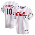 Silnrao P.Phillies #10 J.T. Realmuto Player White Pinstripe Phillies & Eagles Vapor Premier Limited Stitched Jerseys