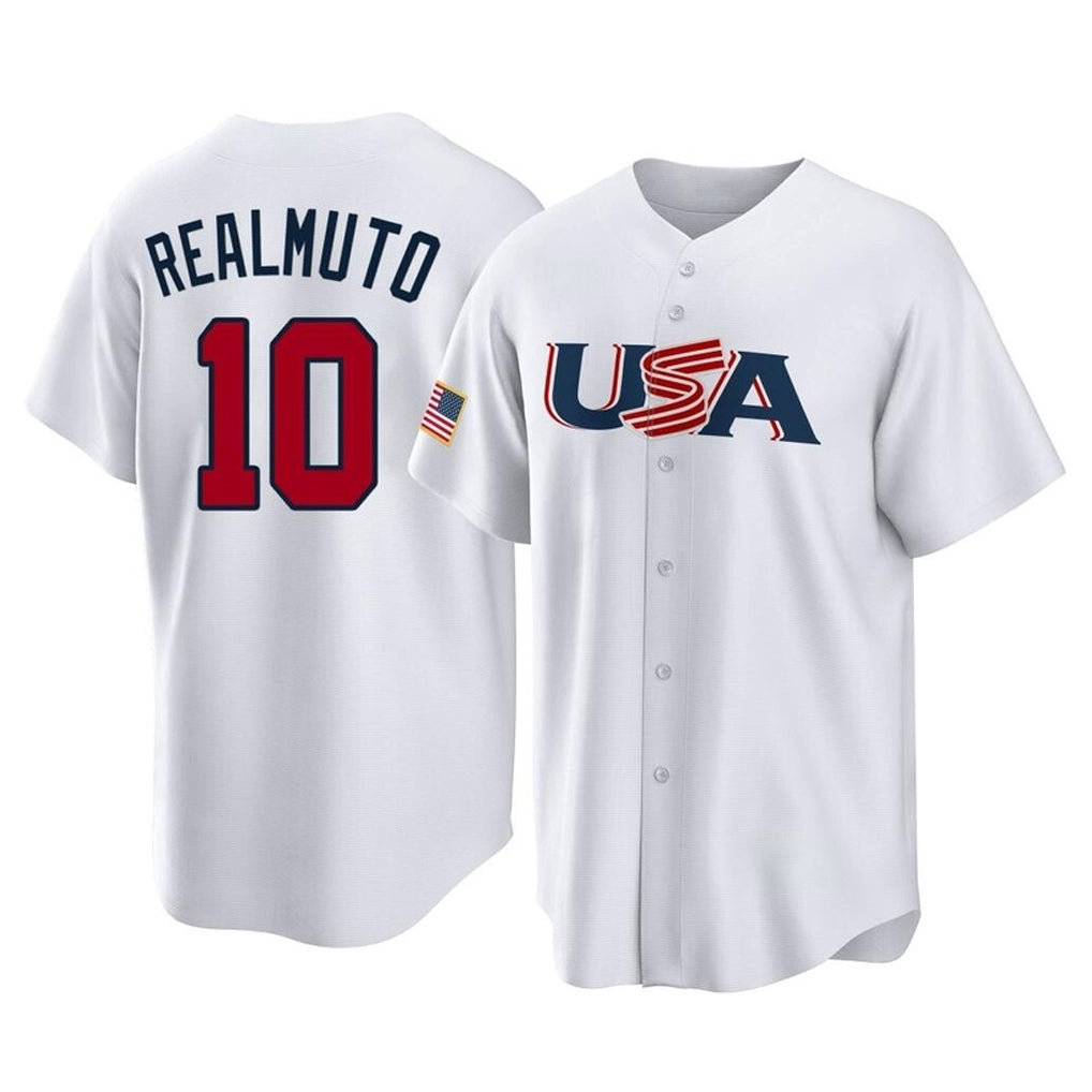 Silnrao P.Phillies #10 J.T. Realmuto Player White USA World Classic Home Game Stitched Jerseys