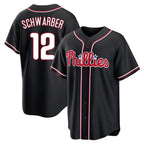 Silnrao P.Phillies #12 Kyle Schwarber Player Black Fashion Out Home Game Stitched Jerseys