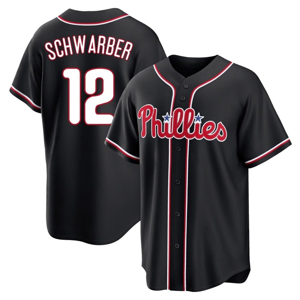 Silnrao P.Phillies #12 Kyle Schwarber Player Black Fashion Out Home Game Stitched Jerseys