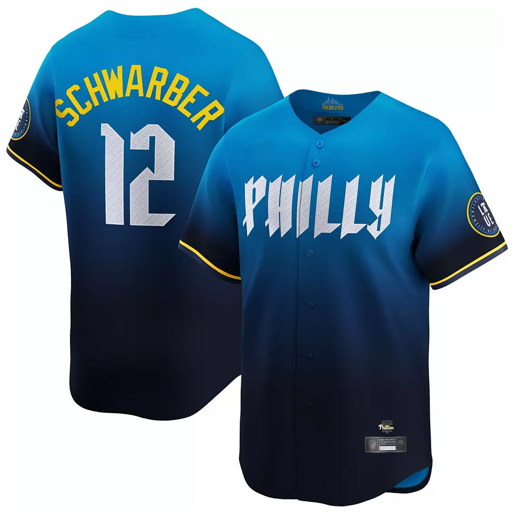 Silnrao P.Phillies #12 Kyle Schwarber Player Blue City Connect Home Limited Stitched Jerseys