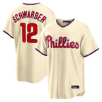 Silnrao P.Phillies #12 Kyle Schwarber Player Cream Home Game Stitched Jerseys