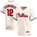 Silnrao P.Phillies #12 Kyle Schwarber Player Cream Home Limited Stitched Jerseys