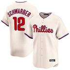 Silnrao P.Phillies #12 Kyle Schwarber Player Cream Home Limited Stitched Jerseys