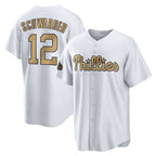Silnrao P.Phillies #12 Kyle Schwarber Player Gold All-Star Home Game Stitched Jerseys