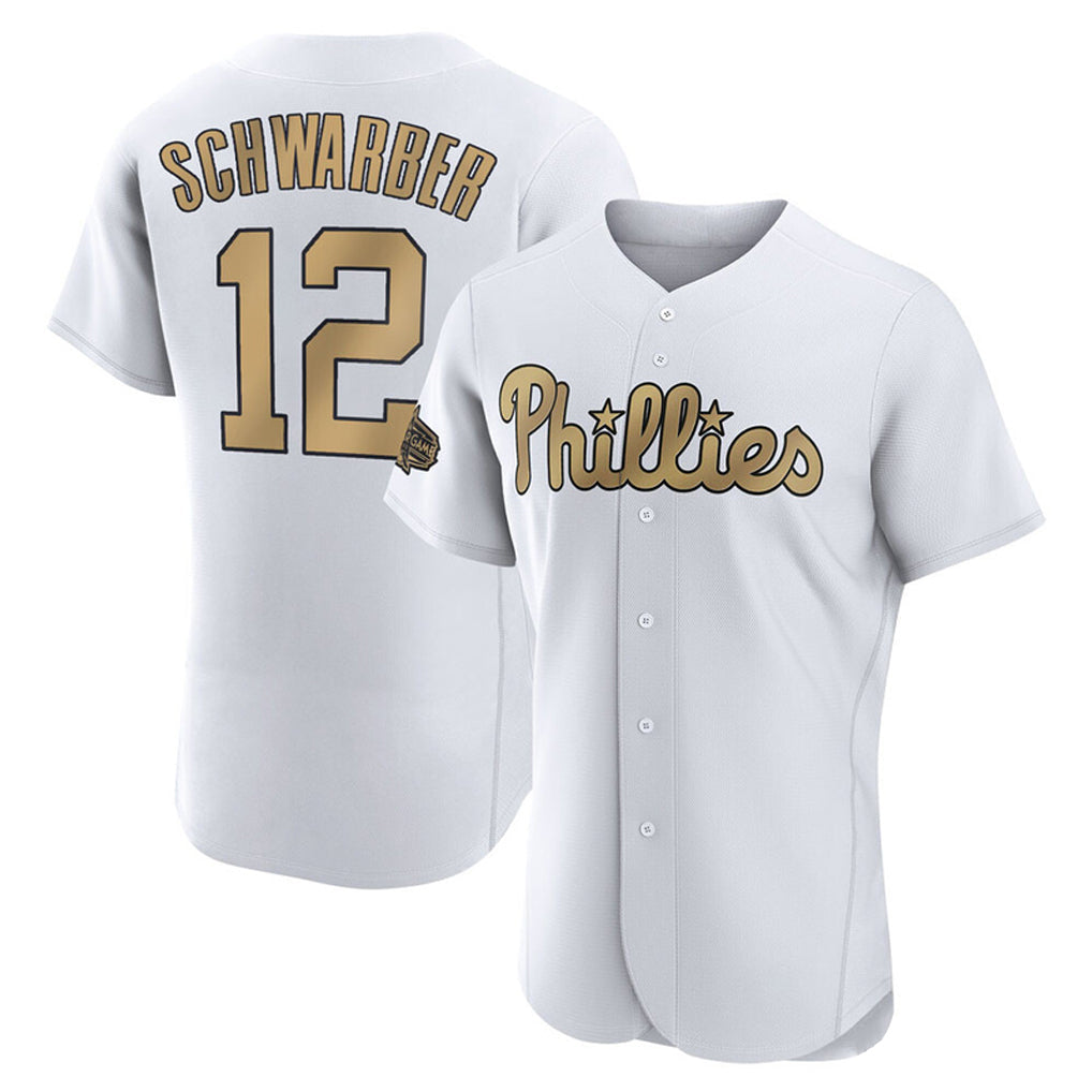 Silnrao P.Phillies #12 Kyle Schwarber Player Gold All-Star Home Limited Elite Stitched Jerseys