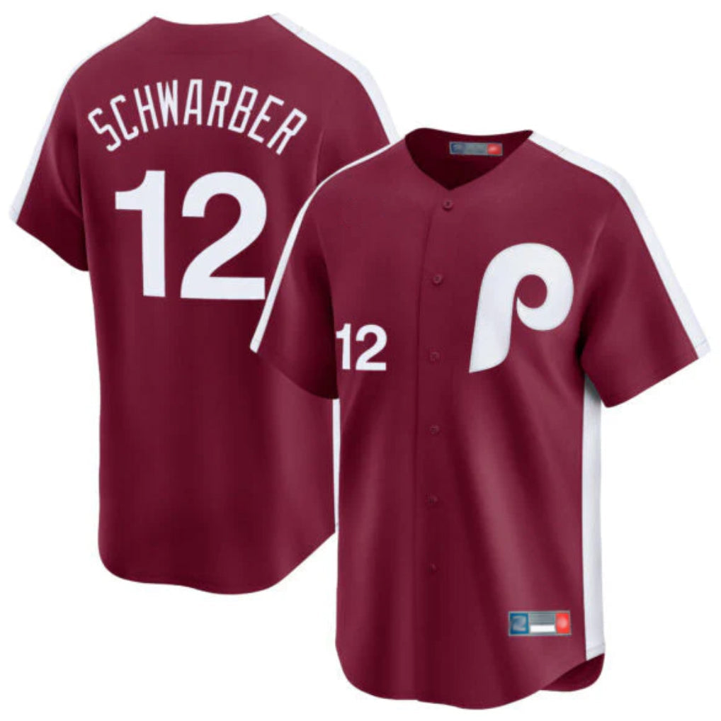 Silnrao P.Phillies #12 Kyle Schwarber Player Red Cooperstown Collection Limited Home Stitched Jerseys