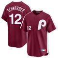 Silnrao P.Phillies #12 Kyle Schwarber Player Red Cooperstown Collection Limited Home Stitched Jerseys