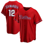 Silnrao P.Phillies #12 Kyle Schwarber Player Red Home Game Stitched Jerseys