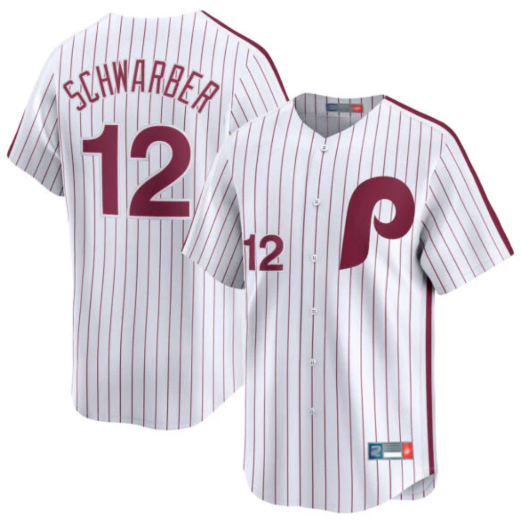 Silnrao P.Phillies #12 Kyle Schwarber Player White Cooperstown Collection Limited Home Stitched Jerseys