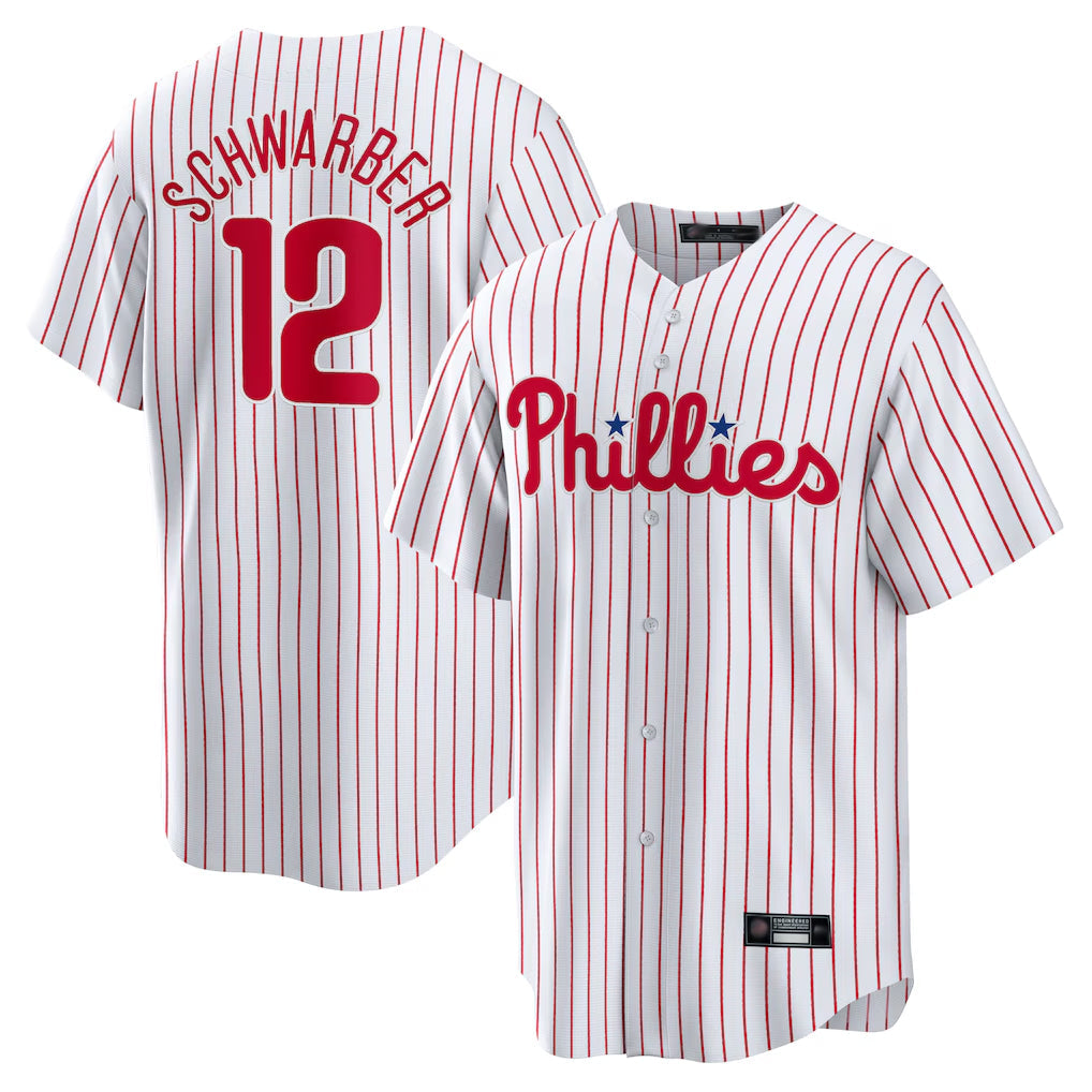 Silnrao P.Phillies #12 Kyle Schwarber Player White Home Game Stitched Jerseys