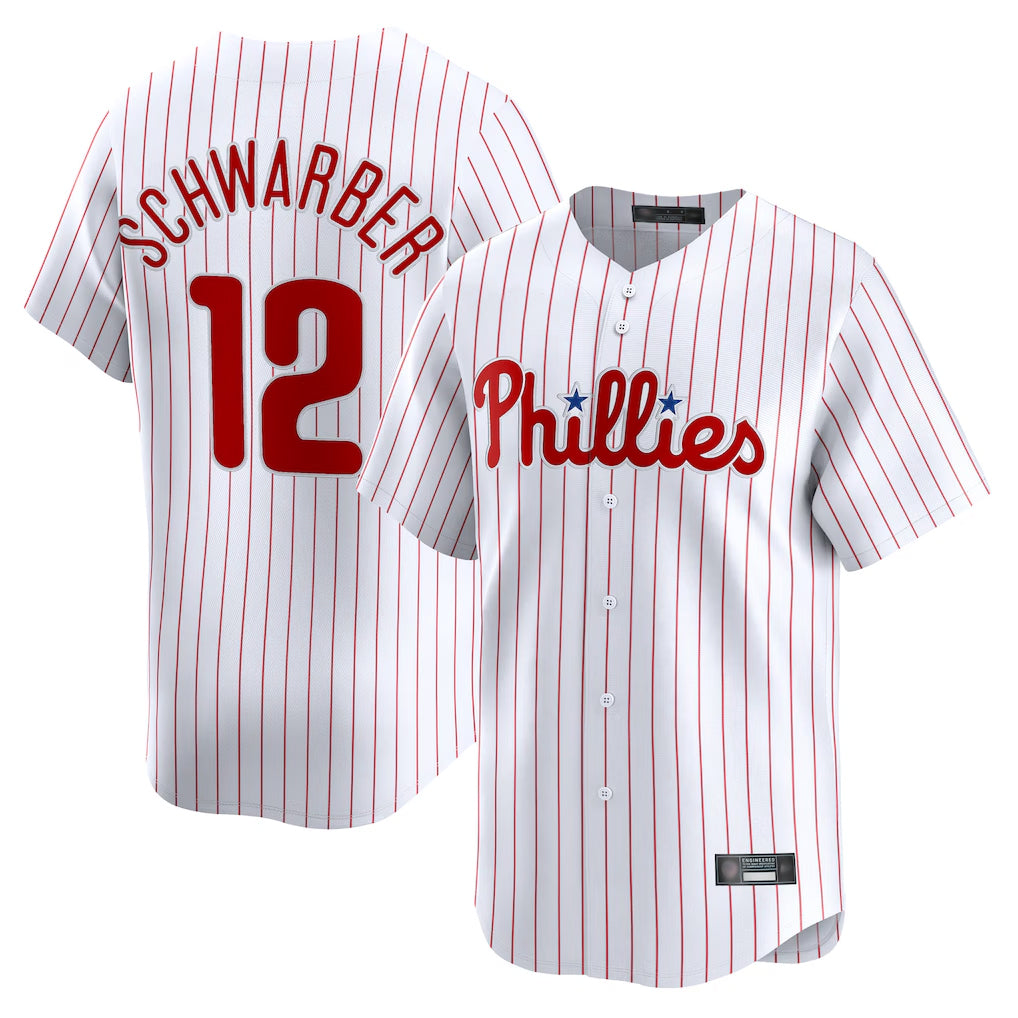 Silnrao P.Phillies #12 Kyle Schwarber Player White Home Limited Stitched Jerseys