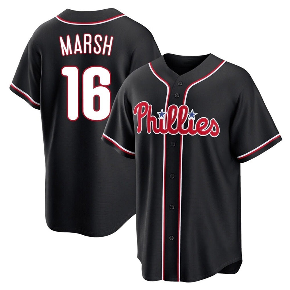 Silnrao  P.Phillies #16 Brandon Marsh Player Black Fashion Out Home Game Stitched Jerseys