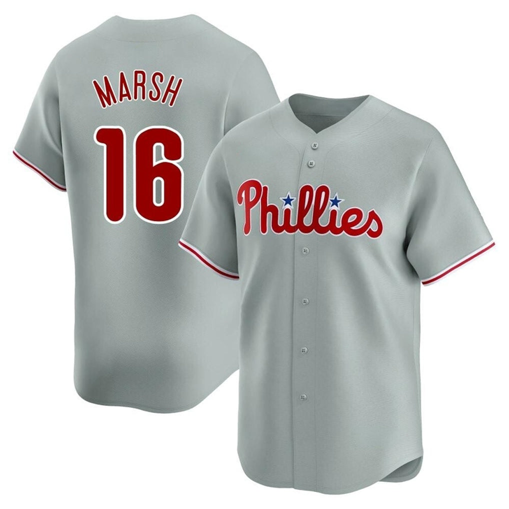 Silnrao  P.Phillies #16 Brandon Marsh Player Gray Home Limited Stitched Jerseys