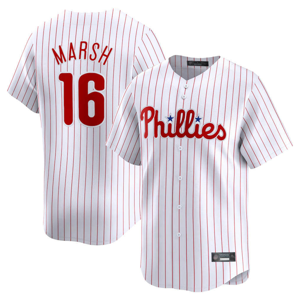 Silnrao  P.Phillies #16 Brandon Marsh Player White Home Limited Stitched Jerseys