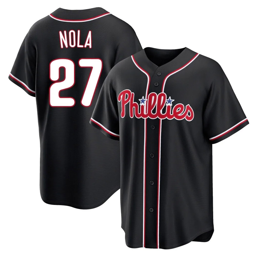 Silnrao  P.Phillies #27 Aaron Nola Player Black Fashion Out Home Game Stitched Jerseys