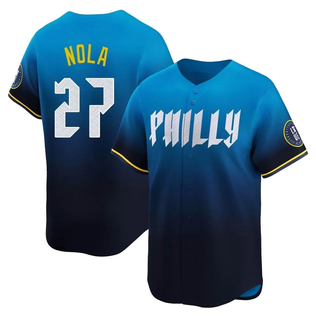 Silnrao  P.Phillies #27 Aaron Nola Player Blue City Connect Home Limited Stitched Jerseys