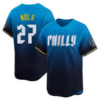Silnrao  P.Phillies #27 Aaron Nola Player Blue City Connect Home Limited Stitched Jerseys