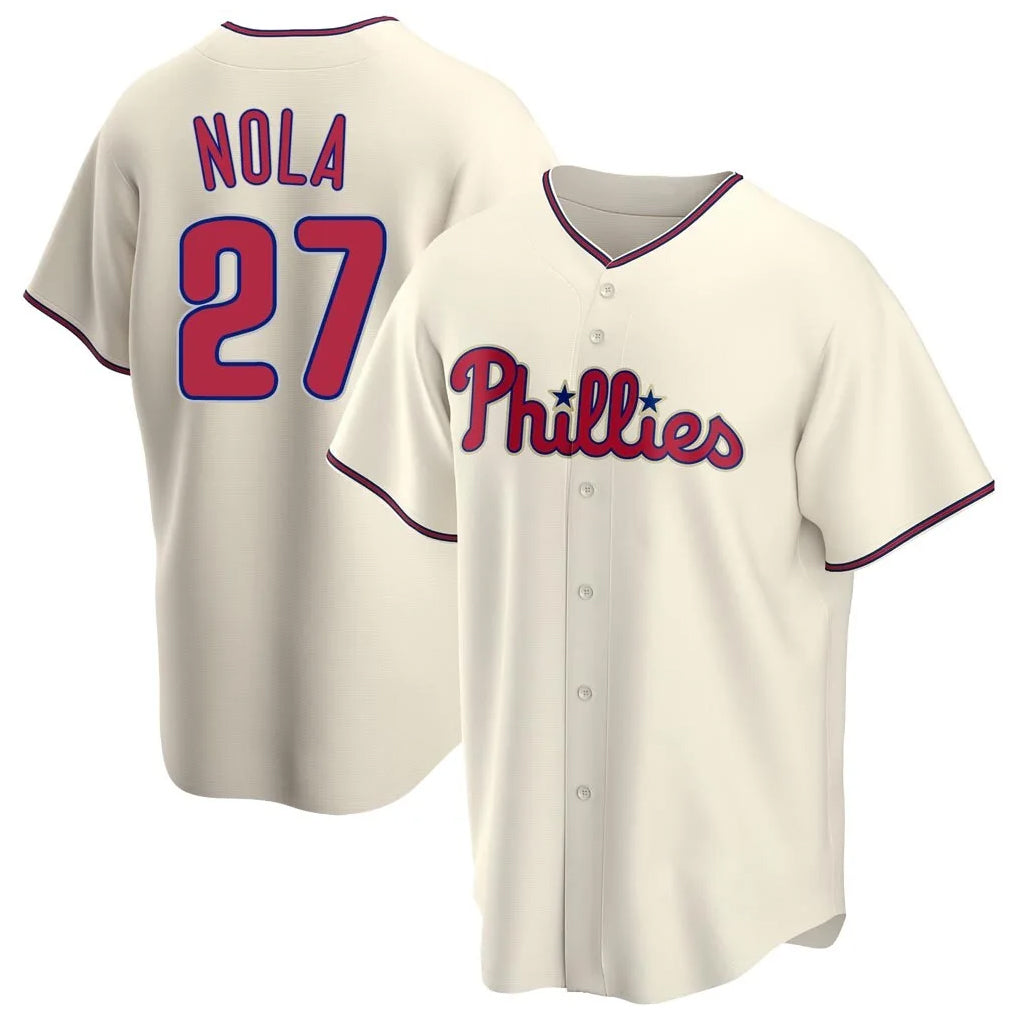 Silnrao  P.Phillies #27 Aaron Nola Player Cream Home Game Stitched Jerseys