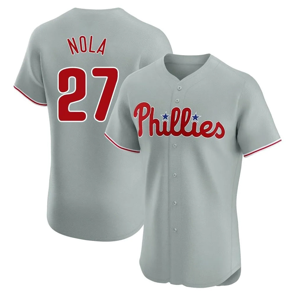 Silnrao  P.Phillies #27 Aaron Nola Player Gray Home Limited Elite Stitched Jerseys