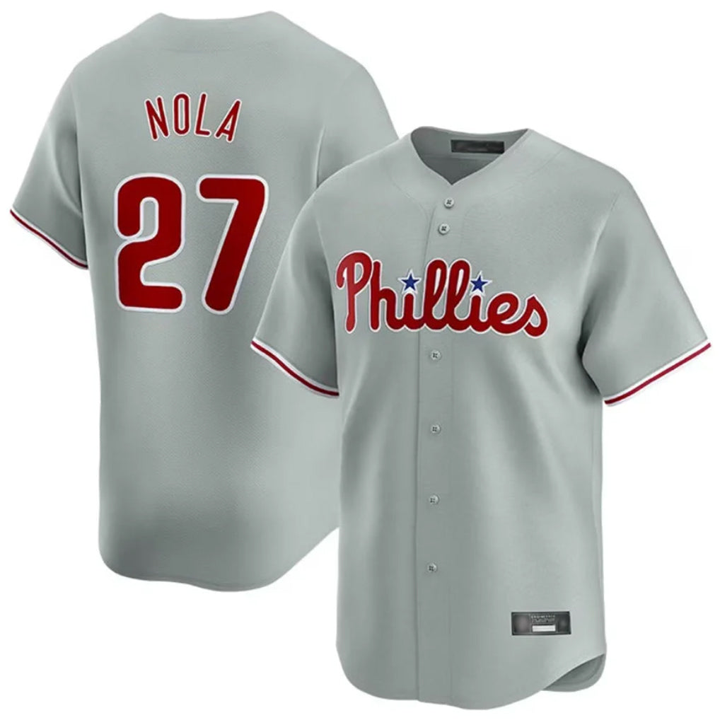 Silnrao  P.Phillies #27 Aaron Nola Player Gray Home Limited Stitched Jerseys