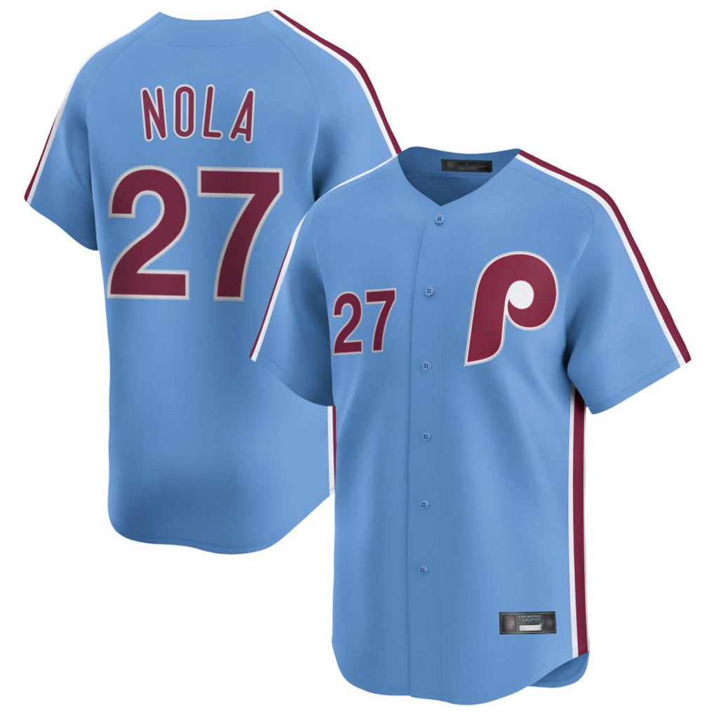 Silnrao  P.Phillies #27 Aaron Nola Player Light Blue Home Limited Stitched Jerseys
