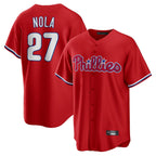 Silnrao  P.Phillies #27 Aaron Nola Player Red Home Game Stitched Jerseys