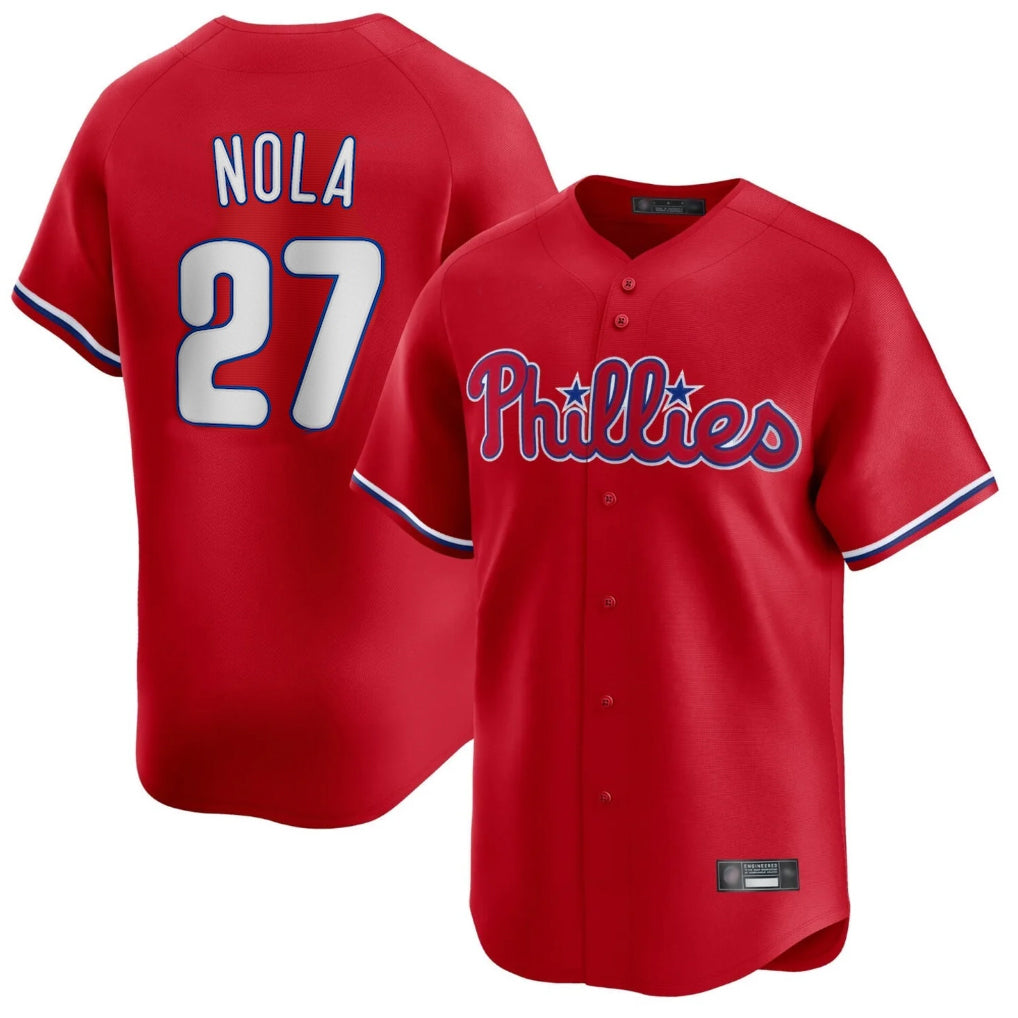 Silnrao  P.Phillies #27 Aaron Nola Player Red Home Limited Stitched Jerseys