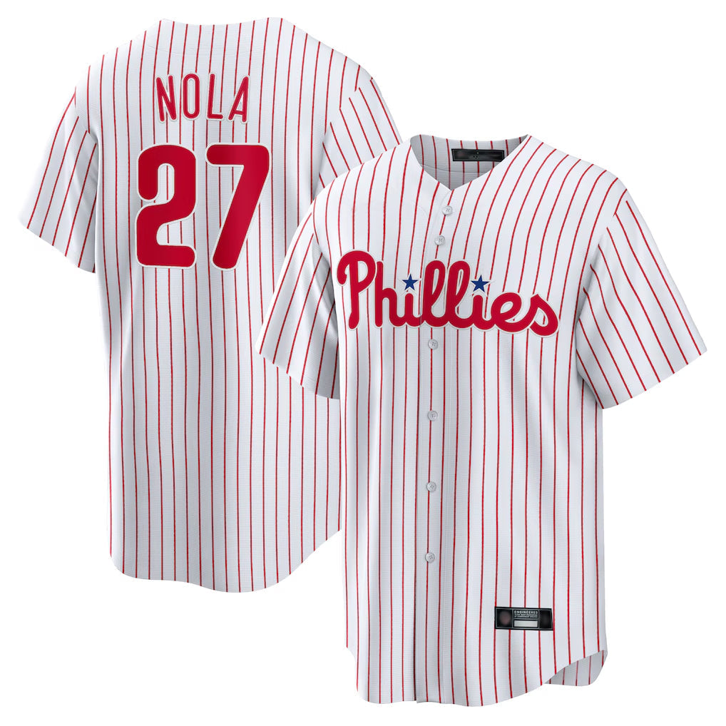 Silnrao  P.Phillies #27 Aaron Nola Player White Home Game Stitched Jerseys