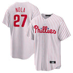 Silnrao  P.Phillies #27 Aaron Nola Player White Home Game Stitched Jerseys