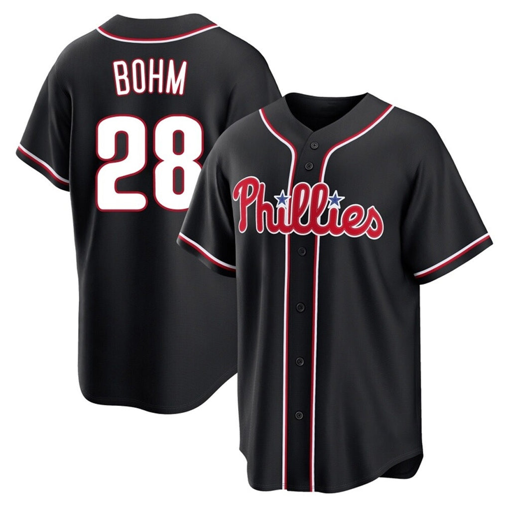 Silnrao  P.Phillies #28 Alec Bohm Player Black Fashion Out Home Game Stitched Jerseys