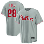 Silnrao  P.Phillies #28 Alec Bohm Player Gray Home Game Stitched Jerseys