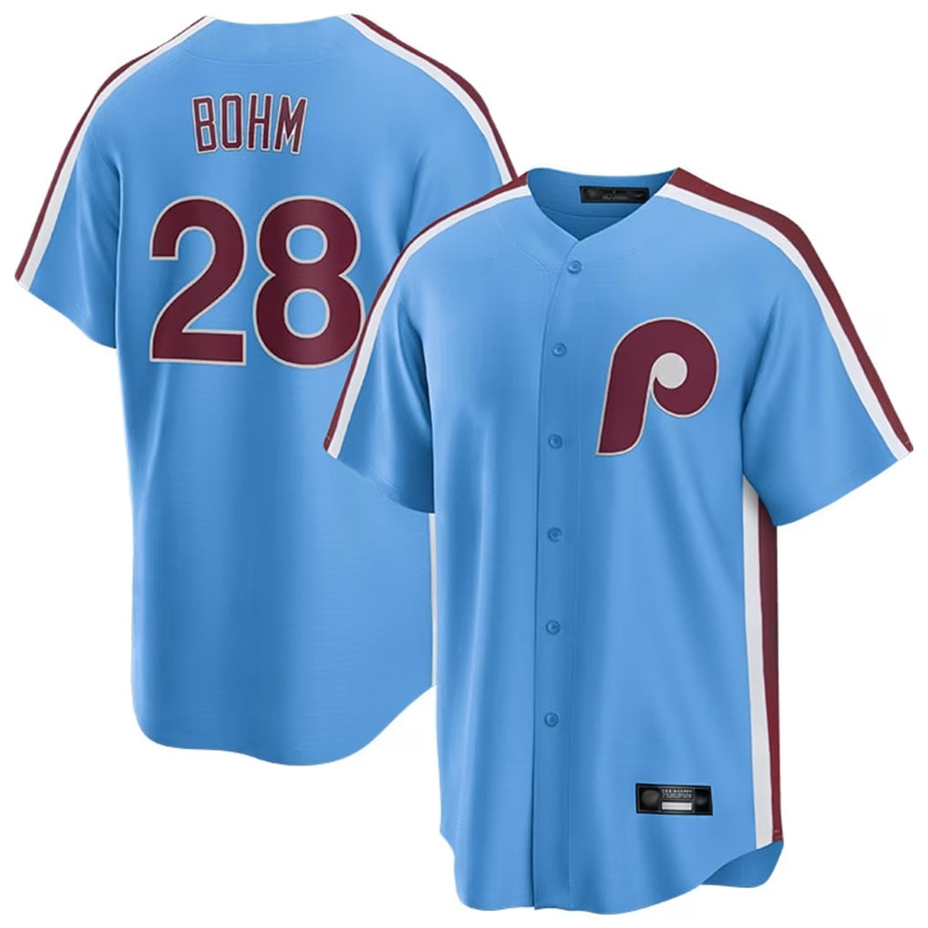 Silnrao  P.Phillies #28 Alec Bohm Player Light Blue Home Game Stitched Jerseys