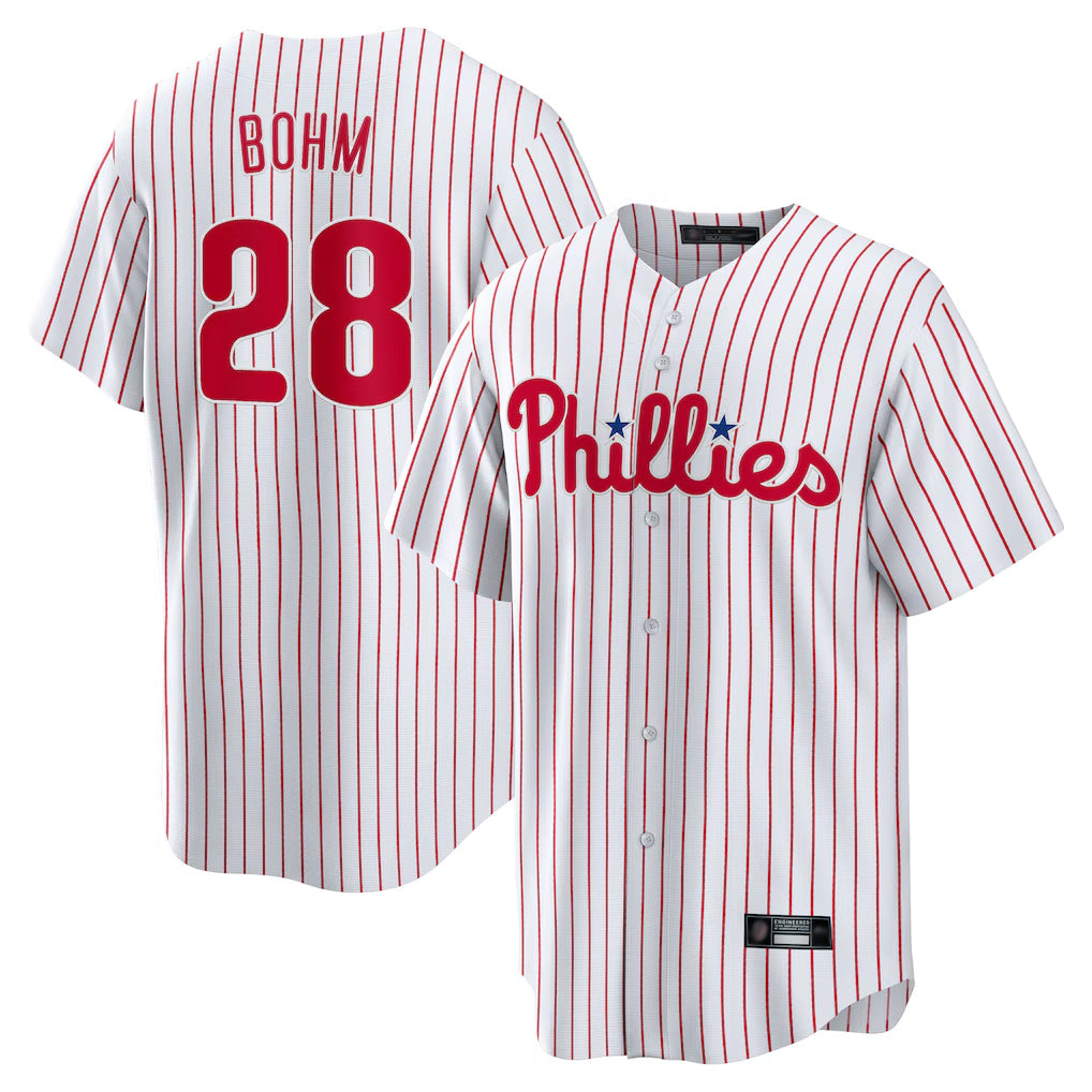 Silnrao  P.Phillies #28 Alec Bohm Player White Home Game Stitched Jerseys