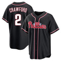 Silnrao P.Phillies #2 Justin Crawford Player Black Fashion Out Home Game Stitched Jerseys
