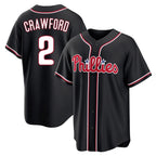 Silnrao P.Phillies #2 Justin Crawford Player Black Fashion Out Home Game Stitched Jerseys