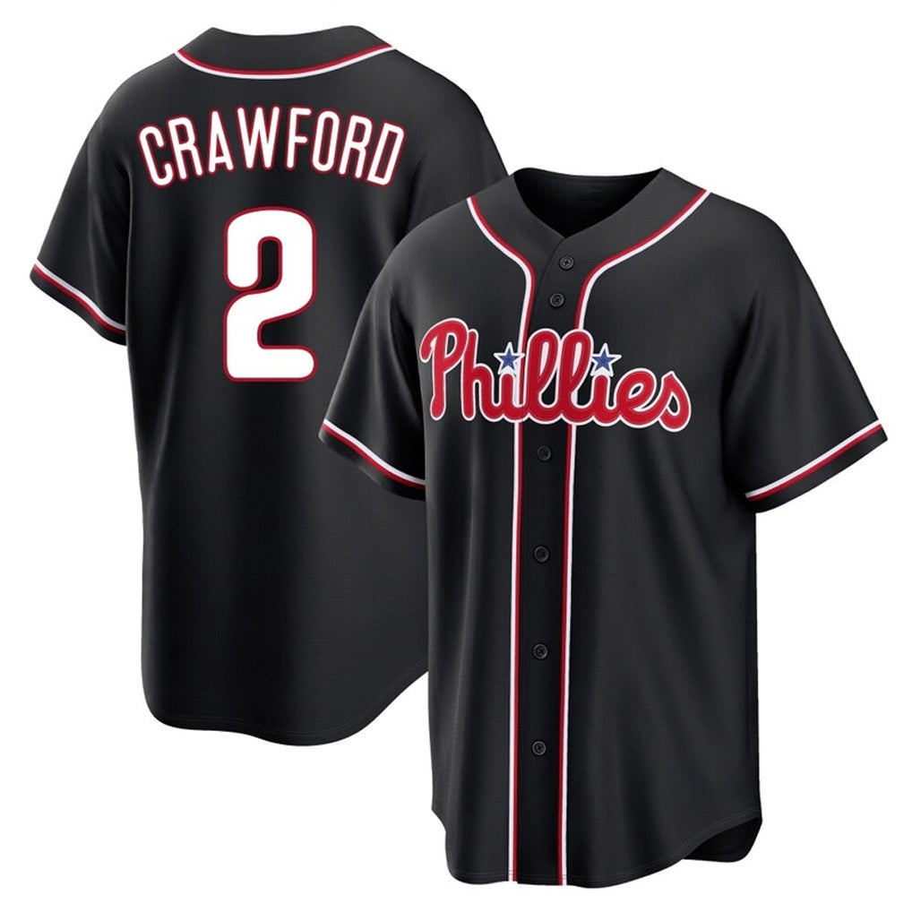 Silnrao P.Phillies #2 Justin Crawford Player Black Fashion Out Home Game Stitched Jerseys