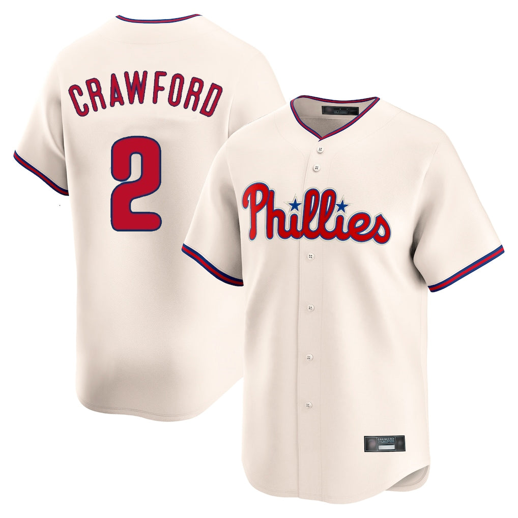 Silnrao P.Phillies #2 Justin Crawford Player Cream Home Limited Stitched Jerseys