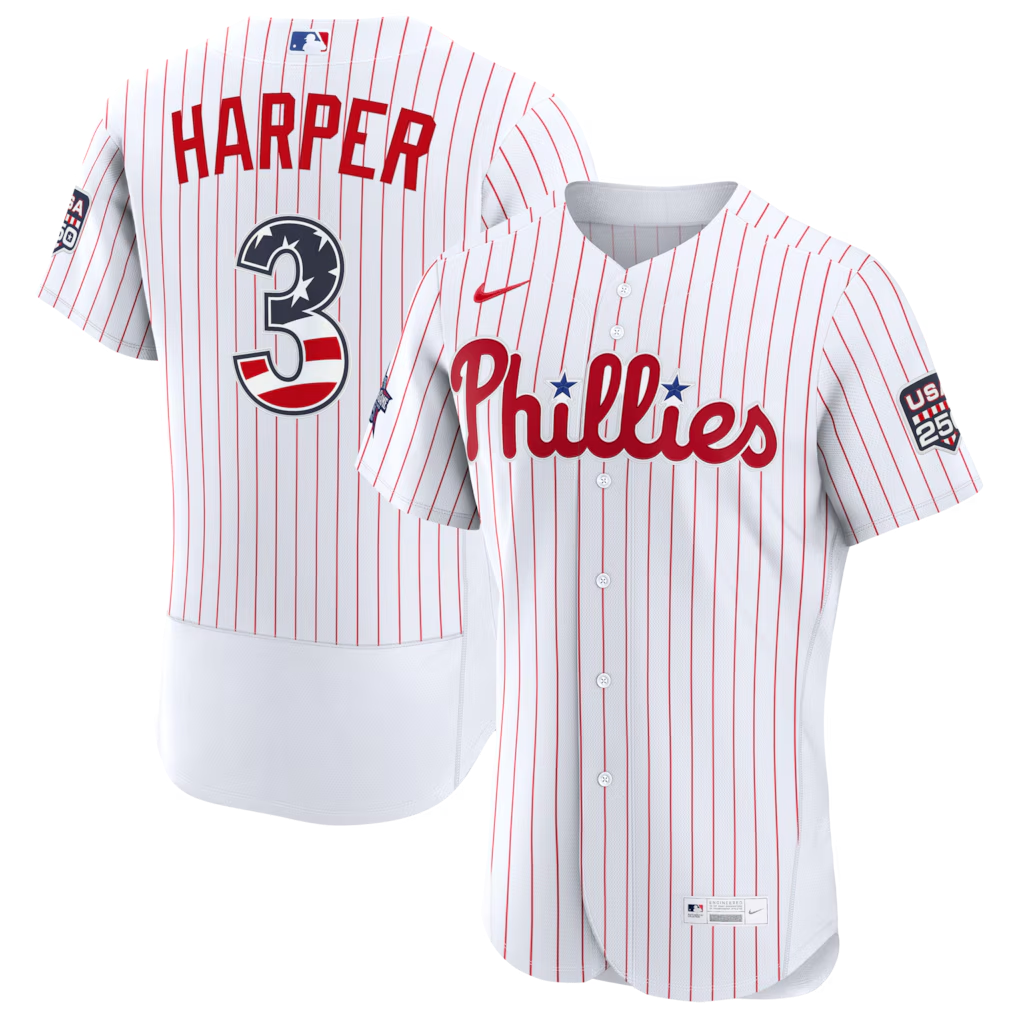 Silnrao P.Phillies #3 Bryce Harper White 2026 All-Star Edition Stars & Stripes Stadium Jerseys-1