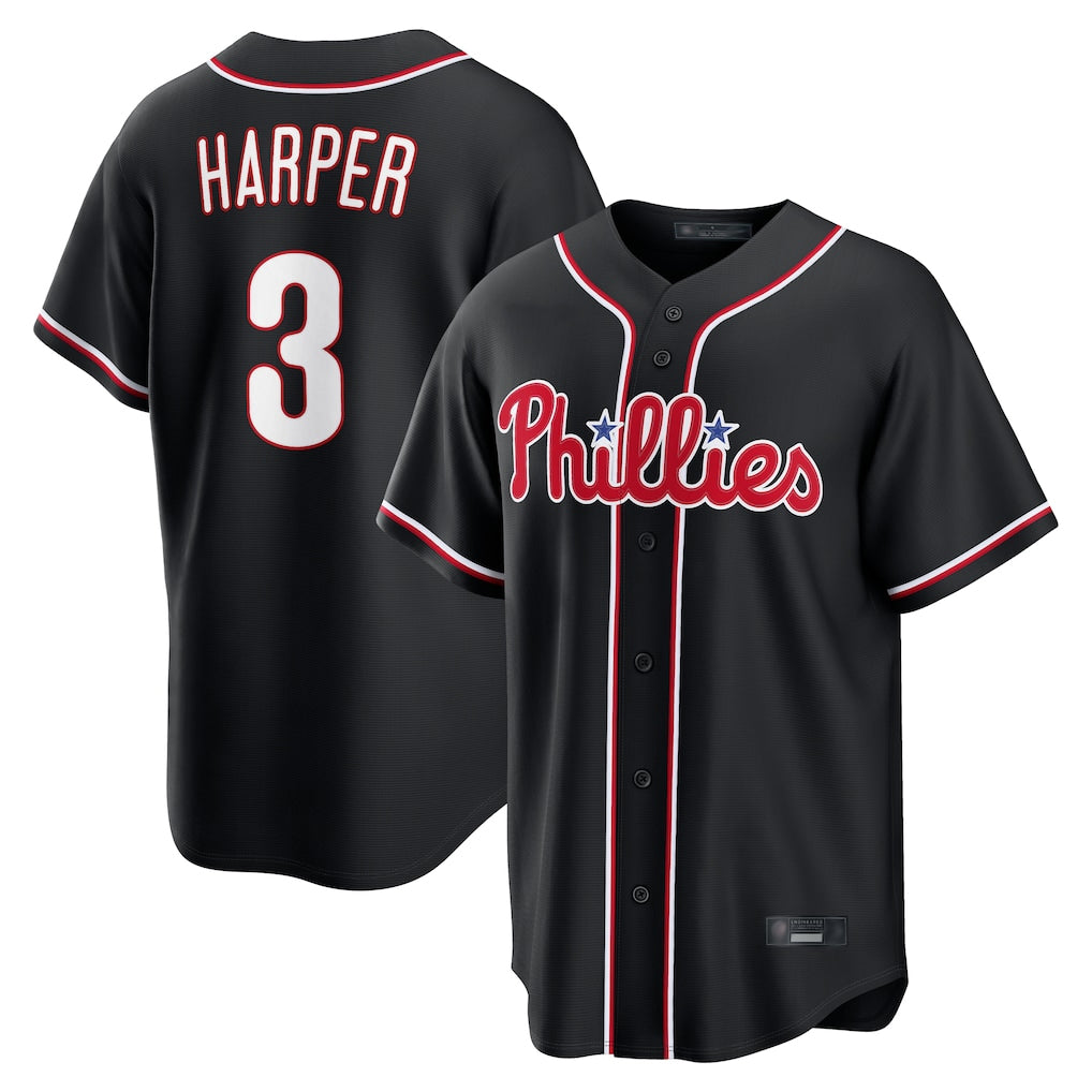 Silnrao P.Phillies #3 Bryce Harper Player Black Fashion Out Home Game Stitched Jerseys