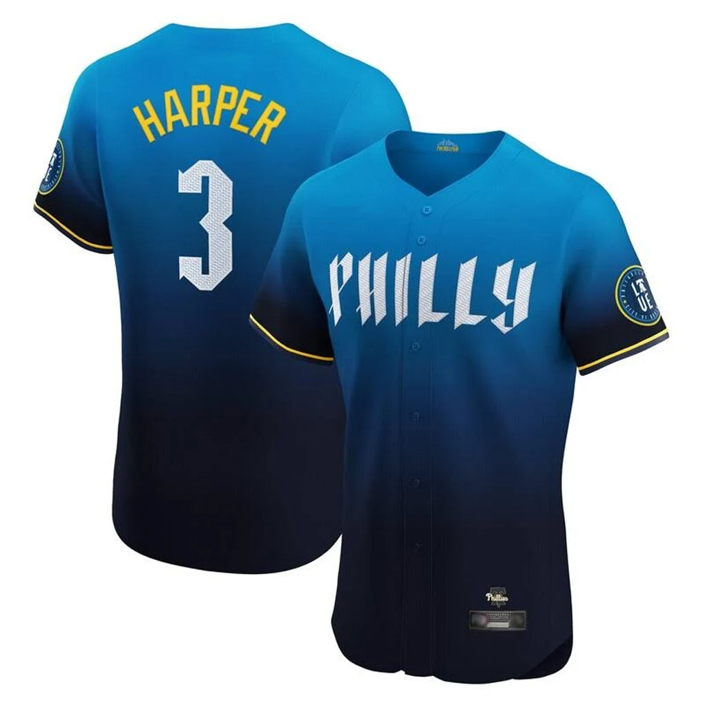 Silnrao P.Phillies #3 Bryce Harper Player Blue City Connect Home Limited Elite Stitched Jerseys