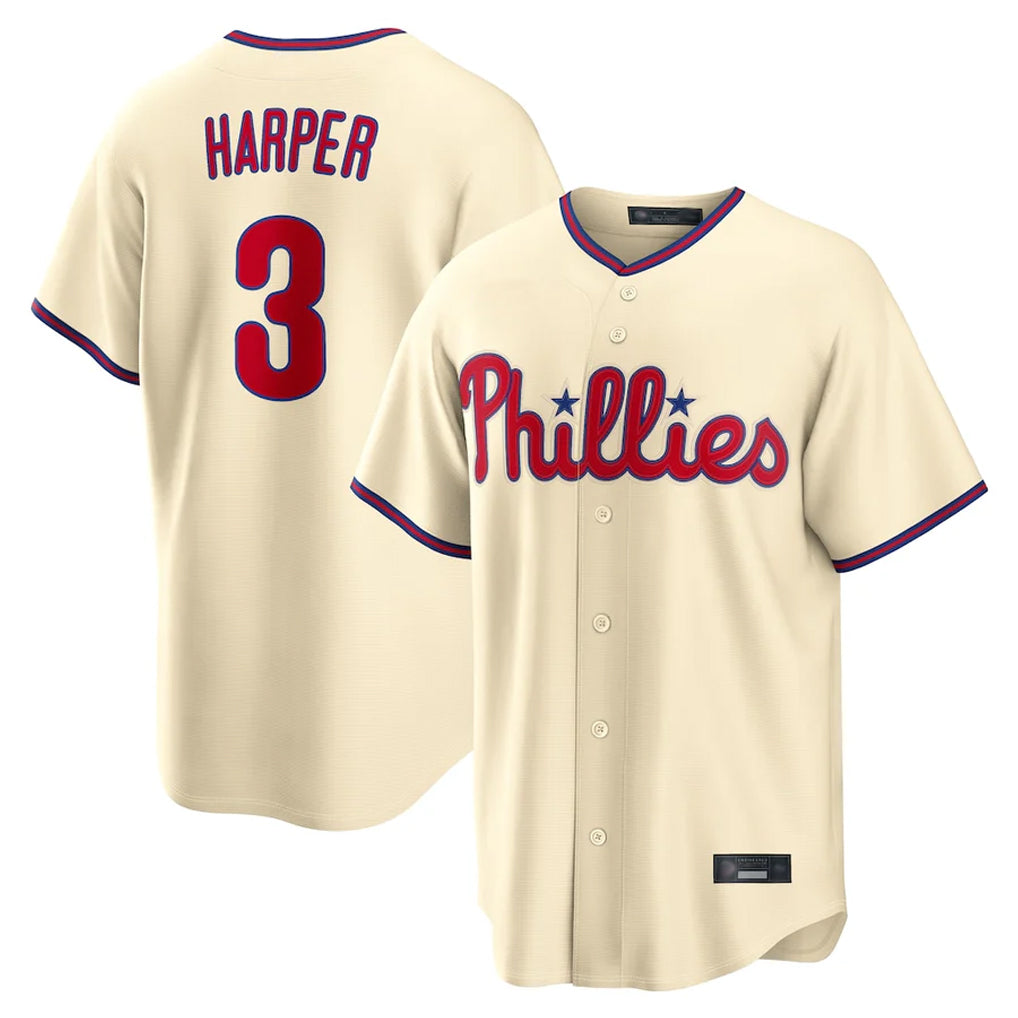 Silnrao P.Phillies #3 Bryce Harper Player Cream Home Game Stitched Jerseys