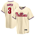 Silnrao P.Phillies #3 Bryce Harper Player Cream Home Game Stitched Jerseys
