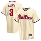 Silnrao P.Phillies #3 Bryce Harper Player Cream Home Game Stitched Jerseys