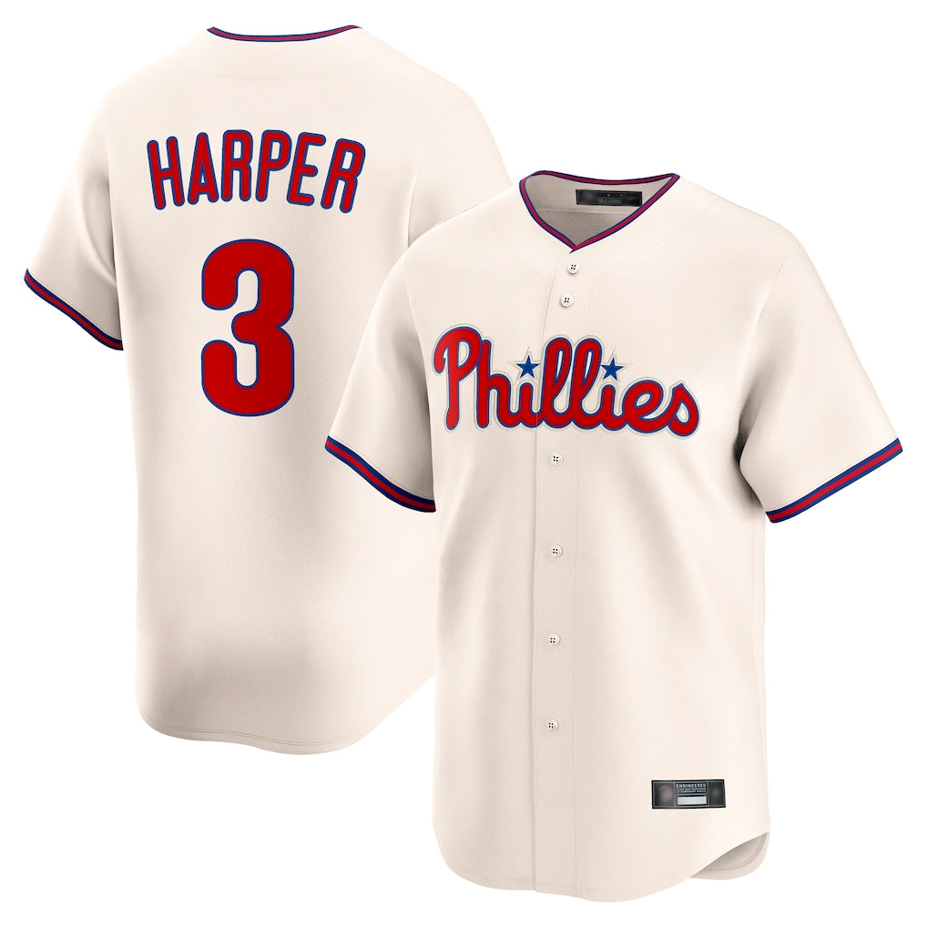 Silnrao P.Phillies #3 Bryce Harper Player Cream Home Limited Stitched Jerseys