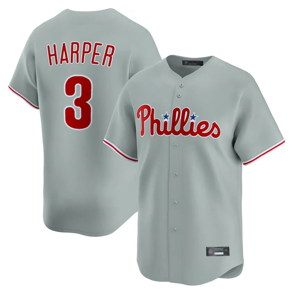 Silnrao P.Phillies #3 Bryce Harper Player Gray Home Limited Stitched Jerseys